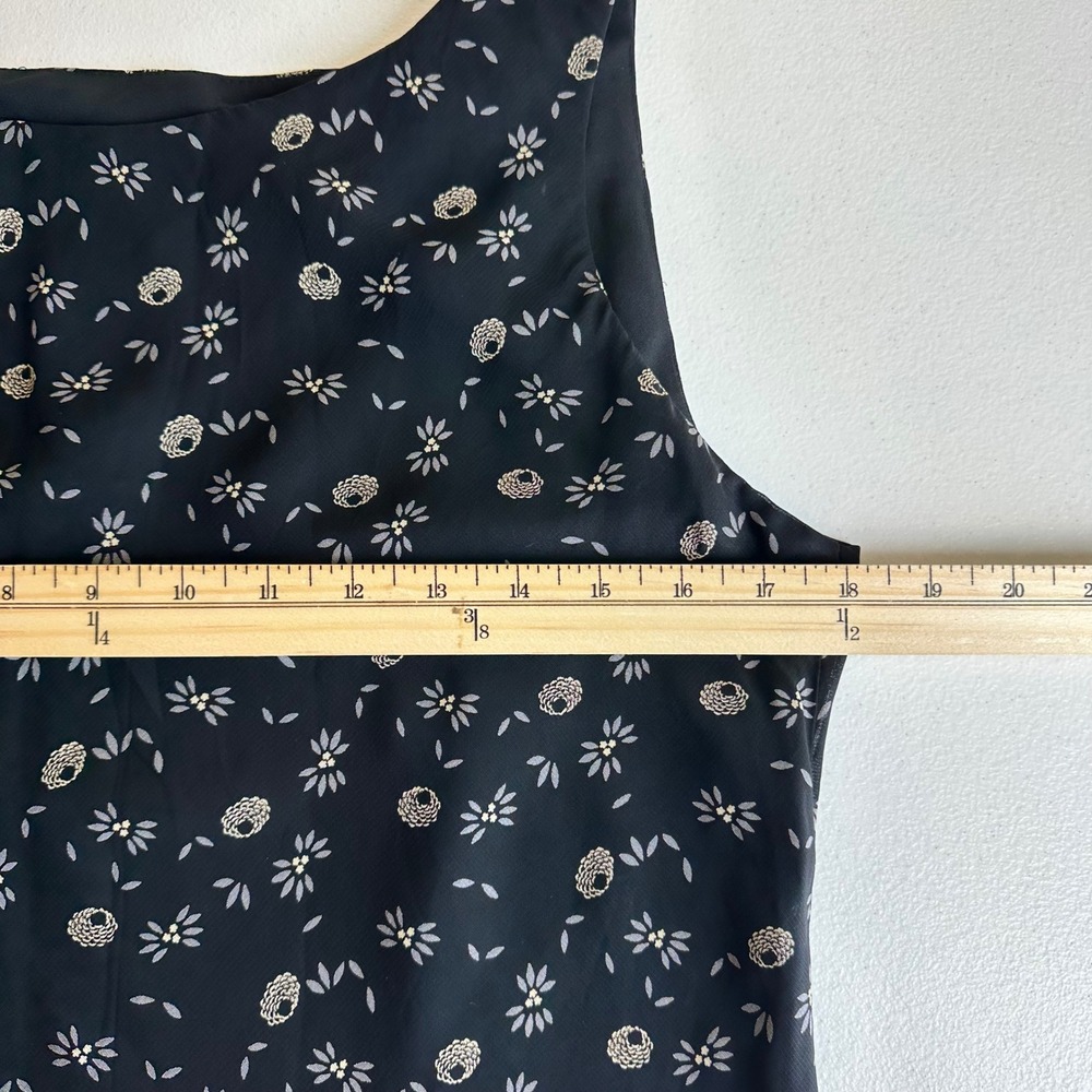 Donna Ricco Petite Size 12P Navy Floral Midi Dress Sleeveless Ruffle Hem - Picture 11 of 15